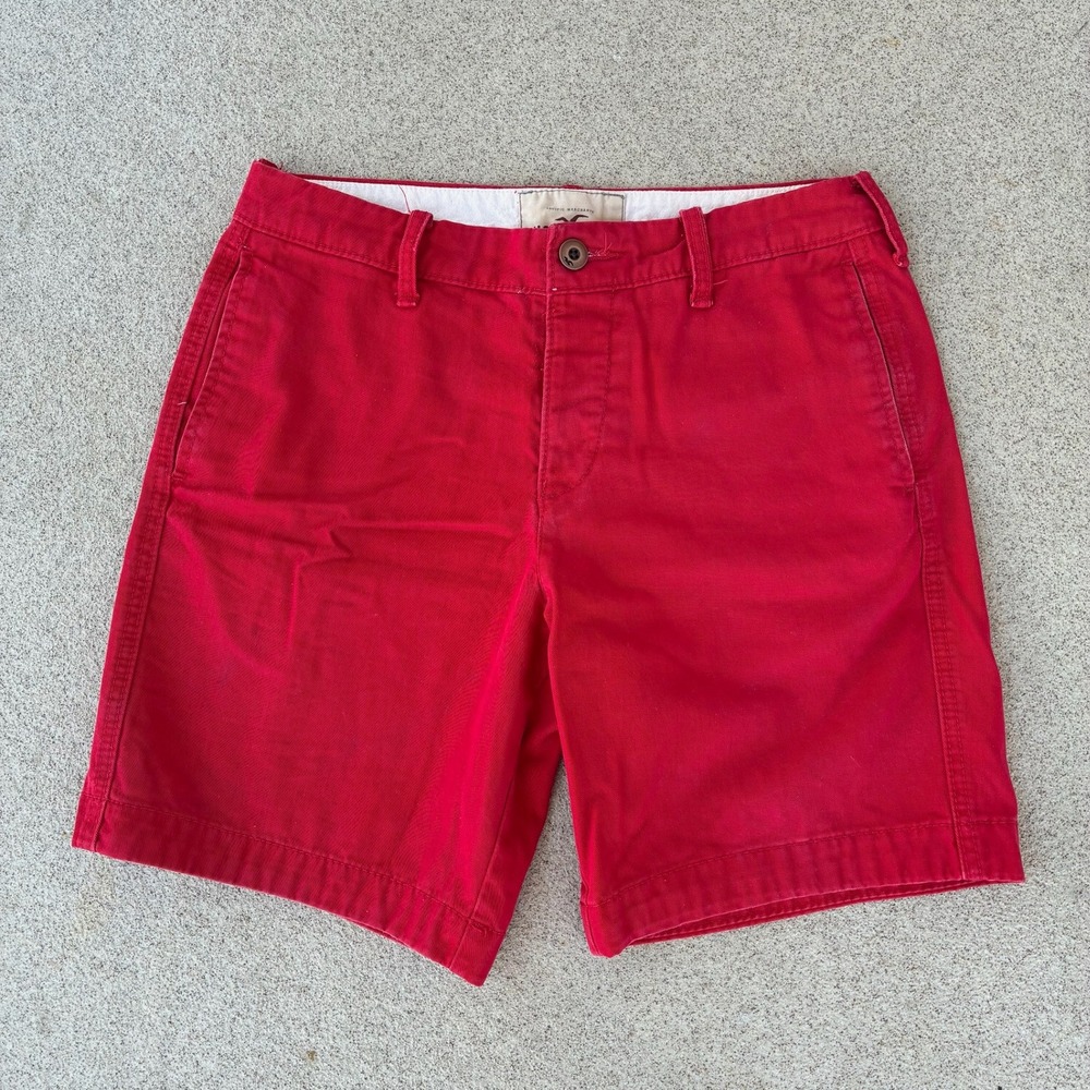 Hollister Classic Chino Mens 30 Shorts - Red Button Fly Cotton Fabric